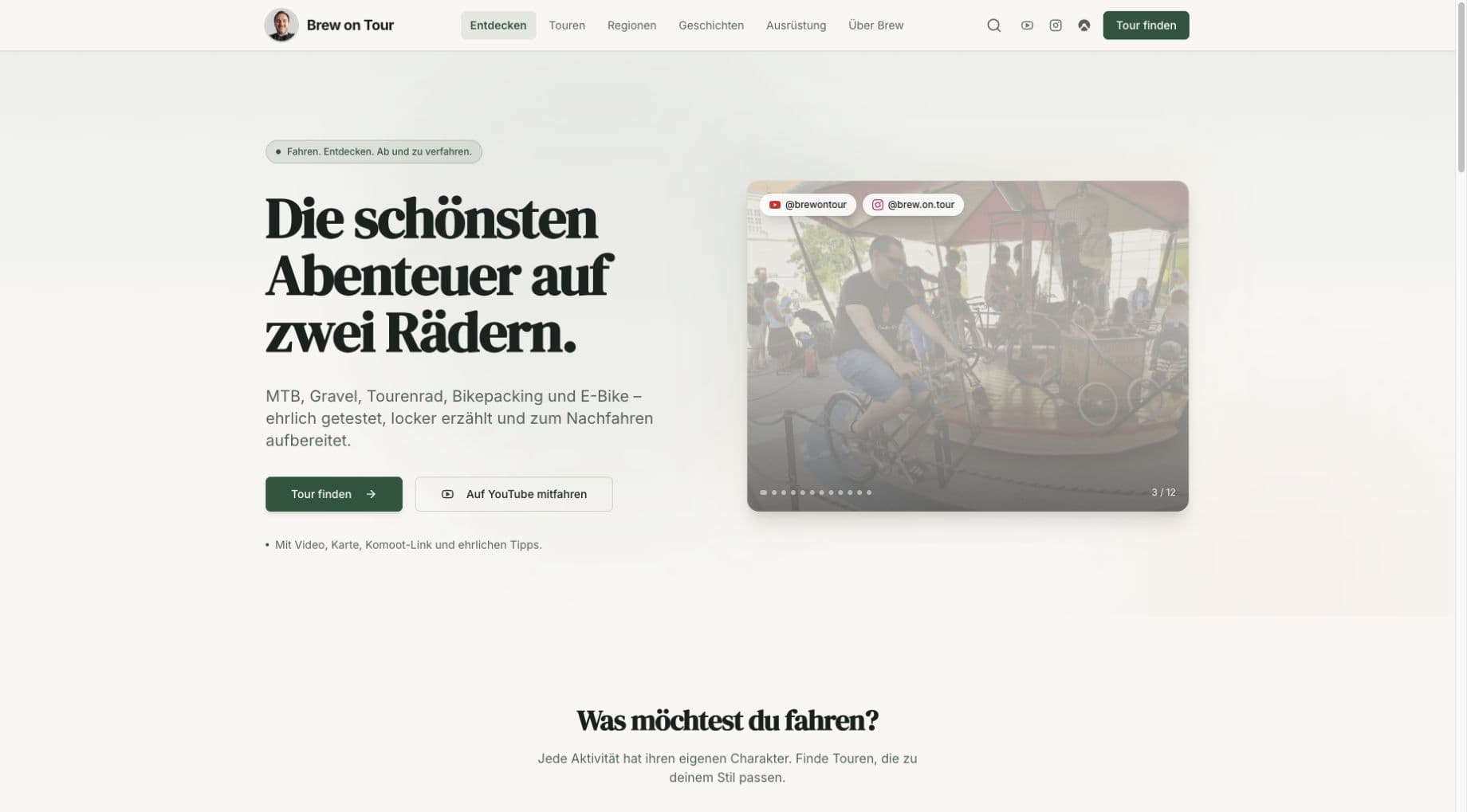 Brew on Tour homepage screenshot