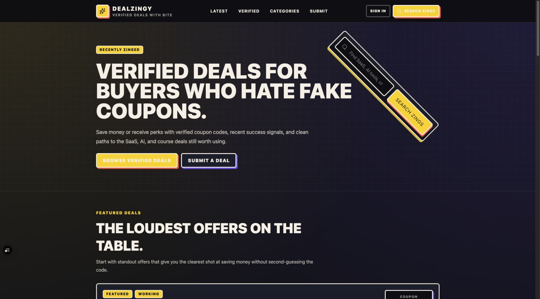 DealZingy homepage screenshot
