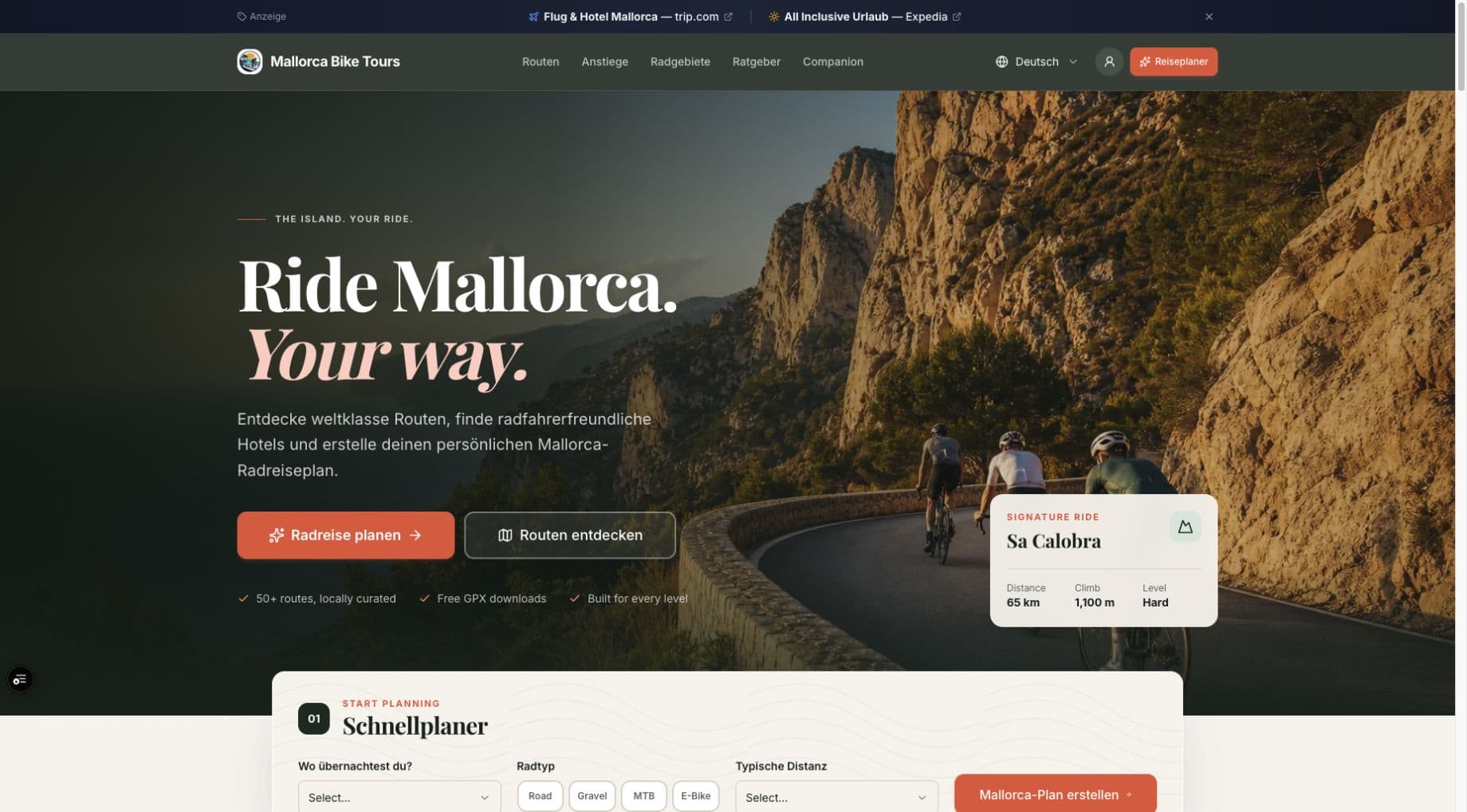 Mallorca Bike Tours homepage screenshot