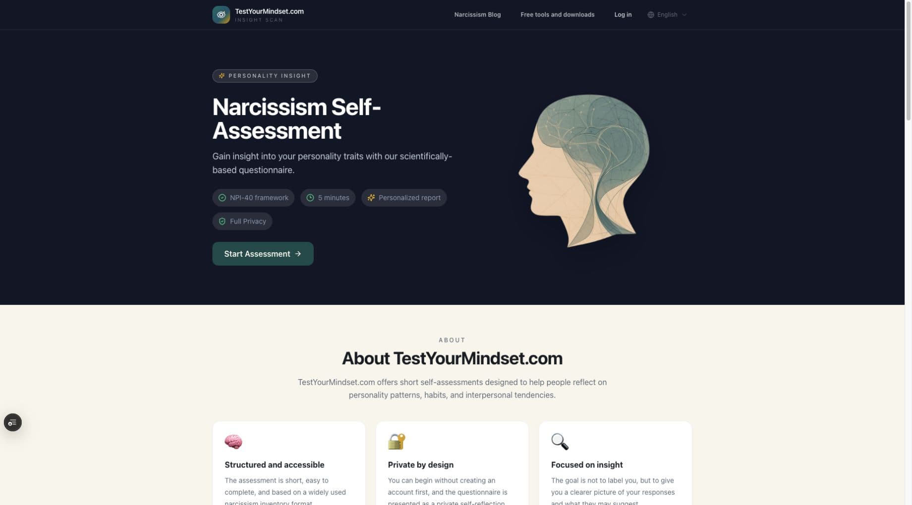 Test Your Mindset homepage screenshot