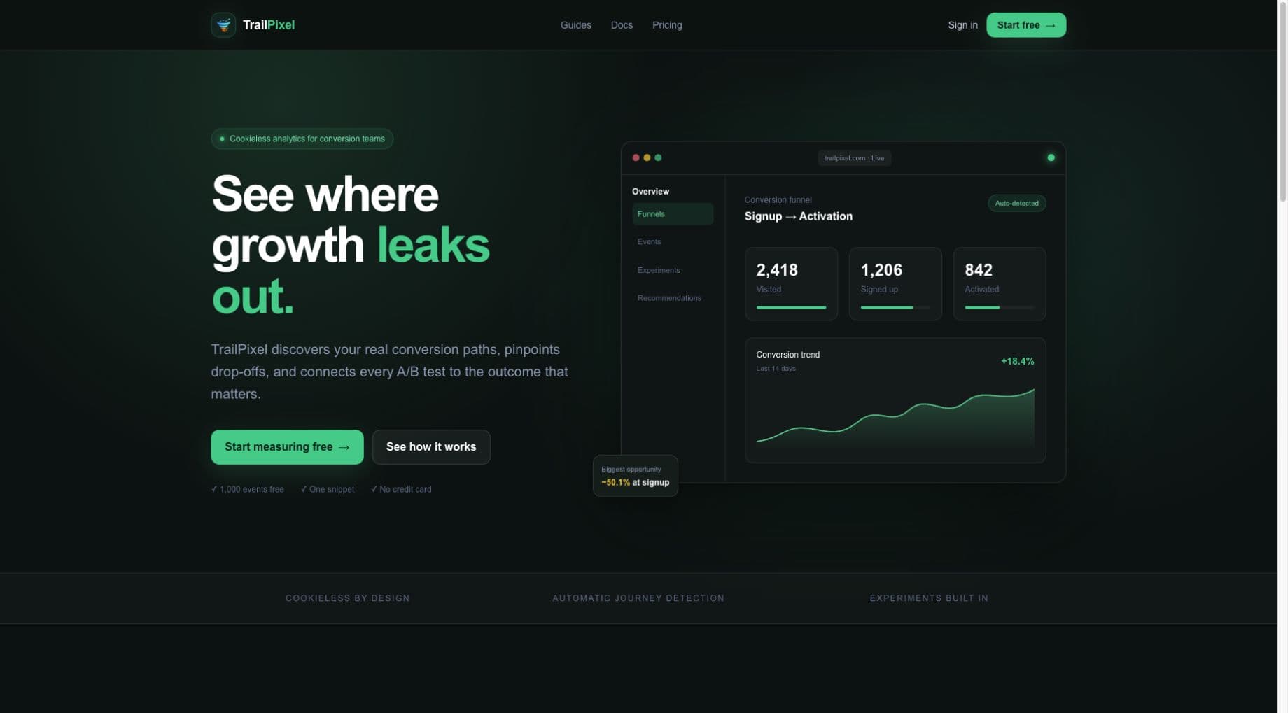 TrailPixel homepage screenshot