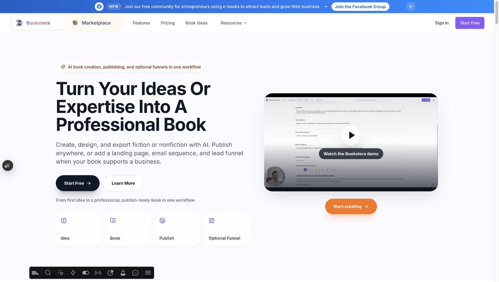 Bookstera homepage screenshot