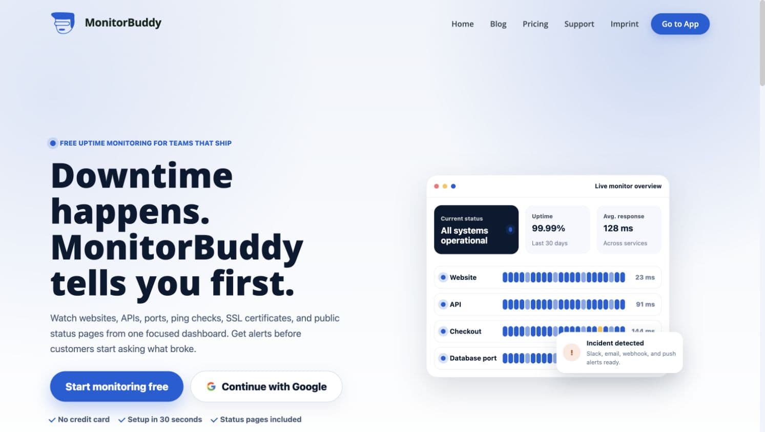 MonitorBuddy homepage screenshot